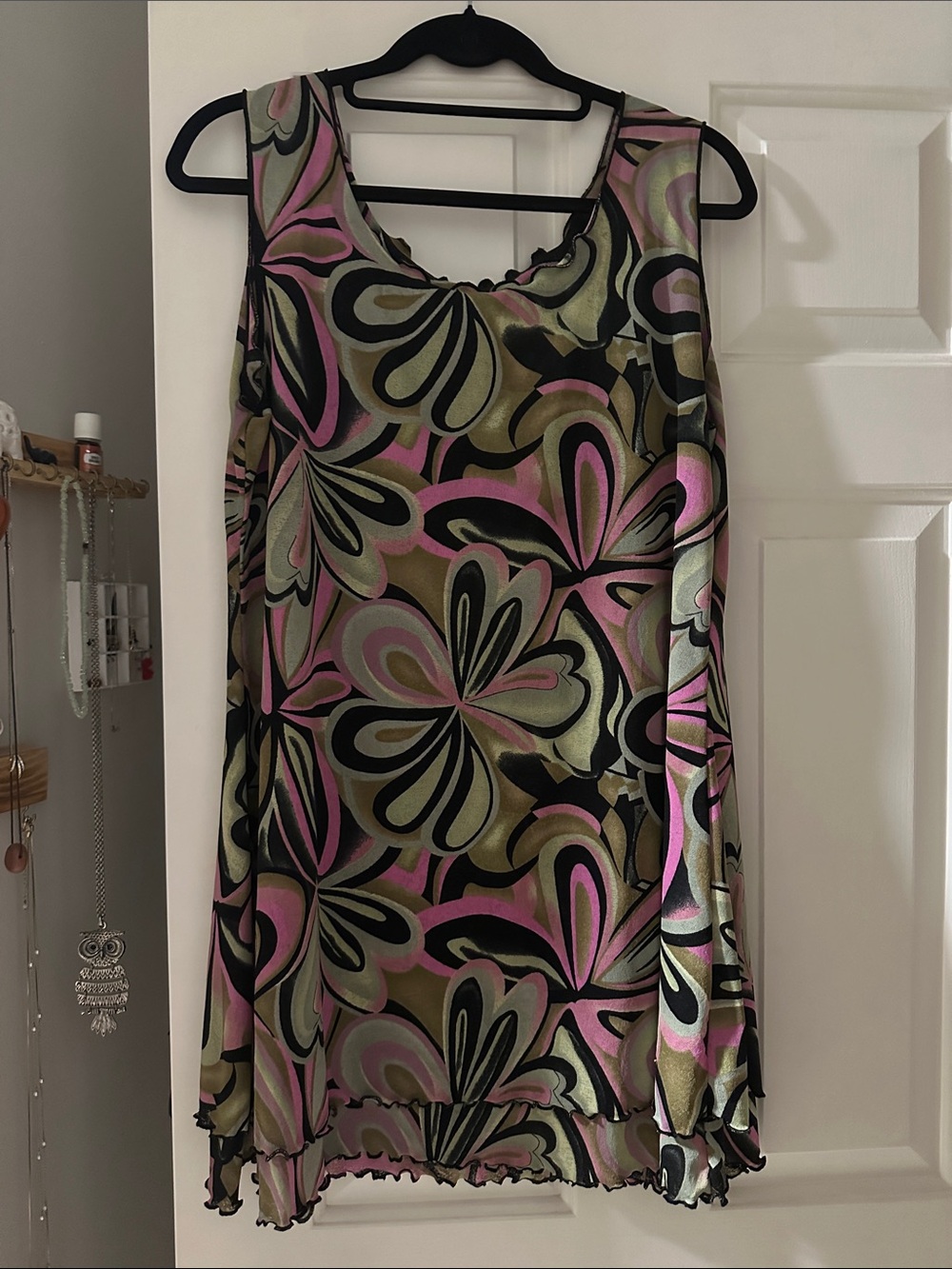 Women’s Floral Swirl Tank Dress - Pink, Black & Olive